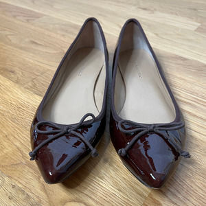 Banana Republic 10 Patent Leather Ballet Flats Pointed Tow BOW Shoes Shiny Brown